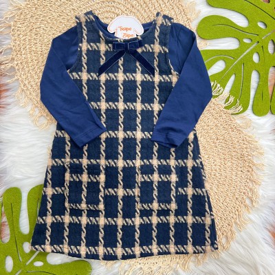 Conj. Blusa Manga Longa e Salopete Pied de Poule em Tweed - Marinho